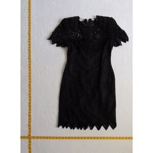 Vintage VTG Denise Elle Medium Silk Black Floral Dress